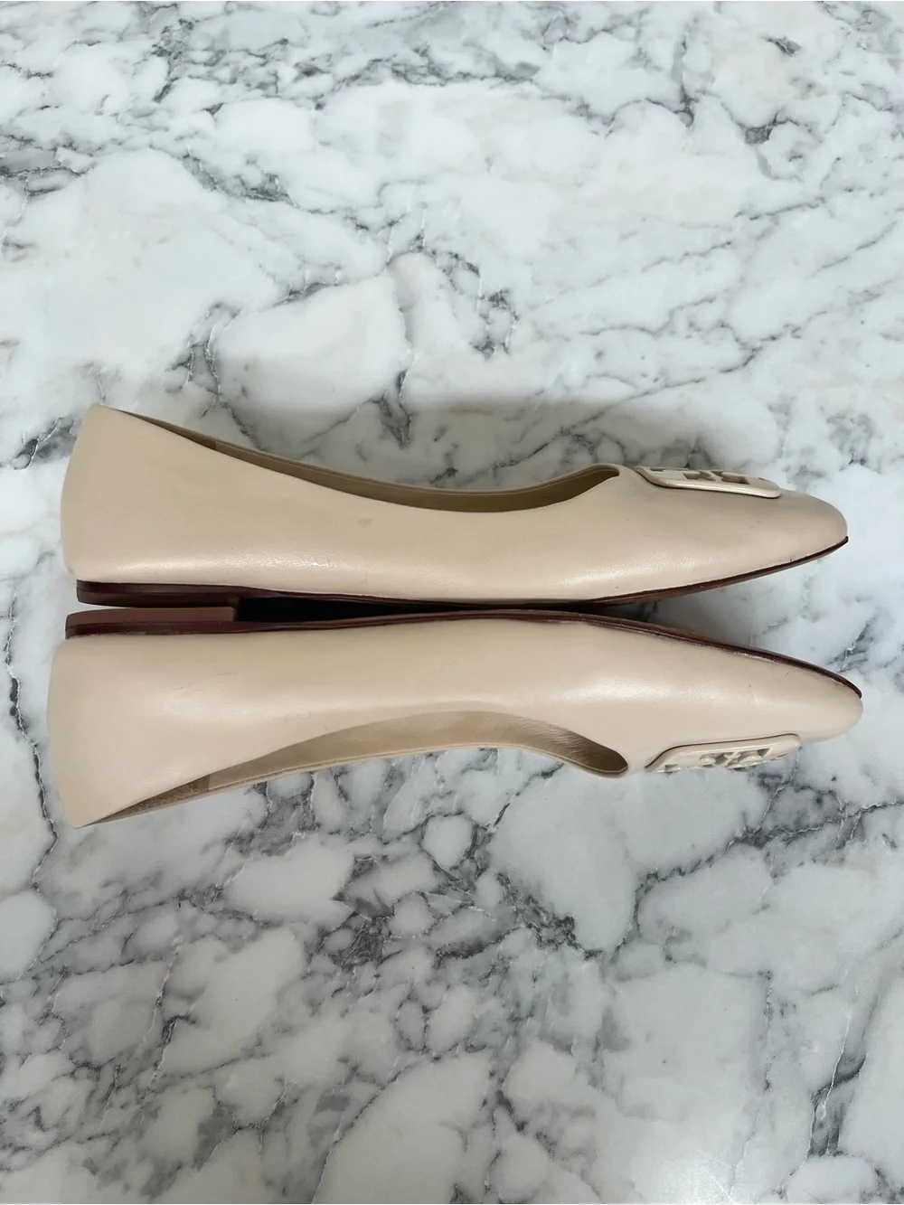 Tory Burch Georgia Ballet Flats Women’s Size 8 Cream Leather Square Toe Logo